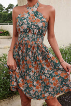 Load image into Gallery viewer, Halter Neck Wrap Smocked Floral Dress