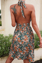 Load image into Gallery viewer, Halter Neck Wrap Smocked Floral Dress