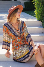 Load image into Gallery viewer, Border Print Boho V-Neck Dress