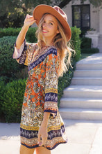 Load image into Gallery viewer, Border Print Boho V-Neck Dress