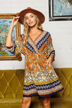 Load image into Gallery viewer, Border Print Boho V-Neck Dress
