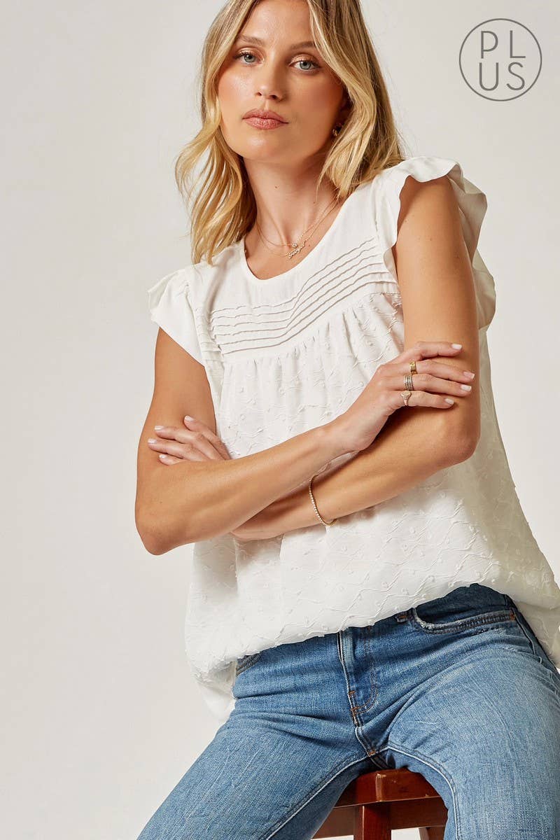 PLUS Short Sleeves Textured Blouse