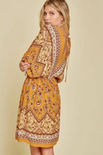 Load image into Gallery viewer, Fit and Flare Print Dress - Mustard
