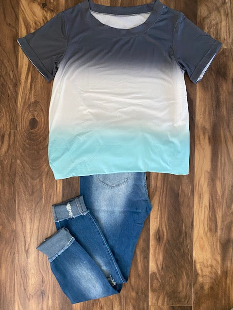 Grey and Blue Hombre Tee