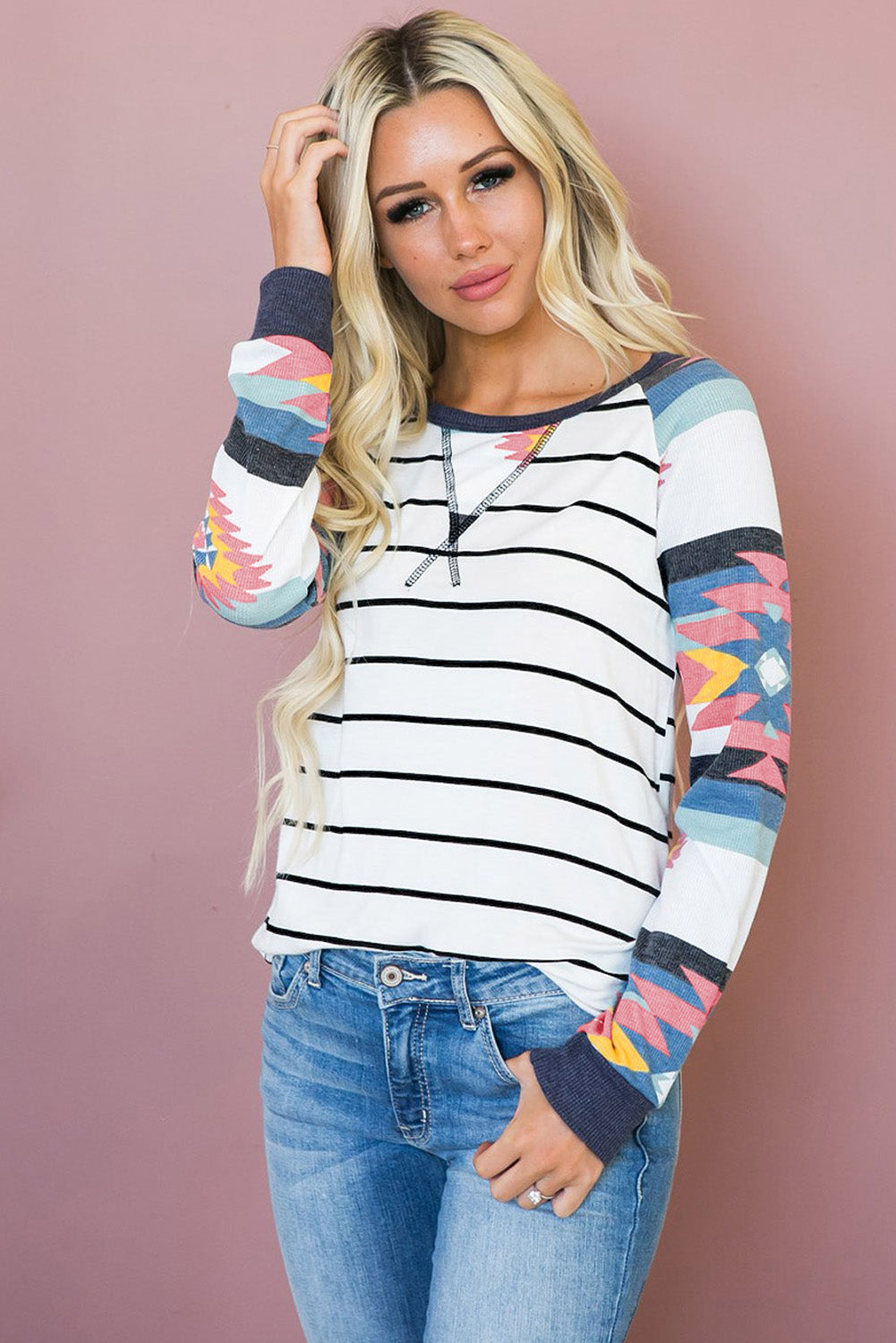 Aztec Striped Long Sleeve Top