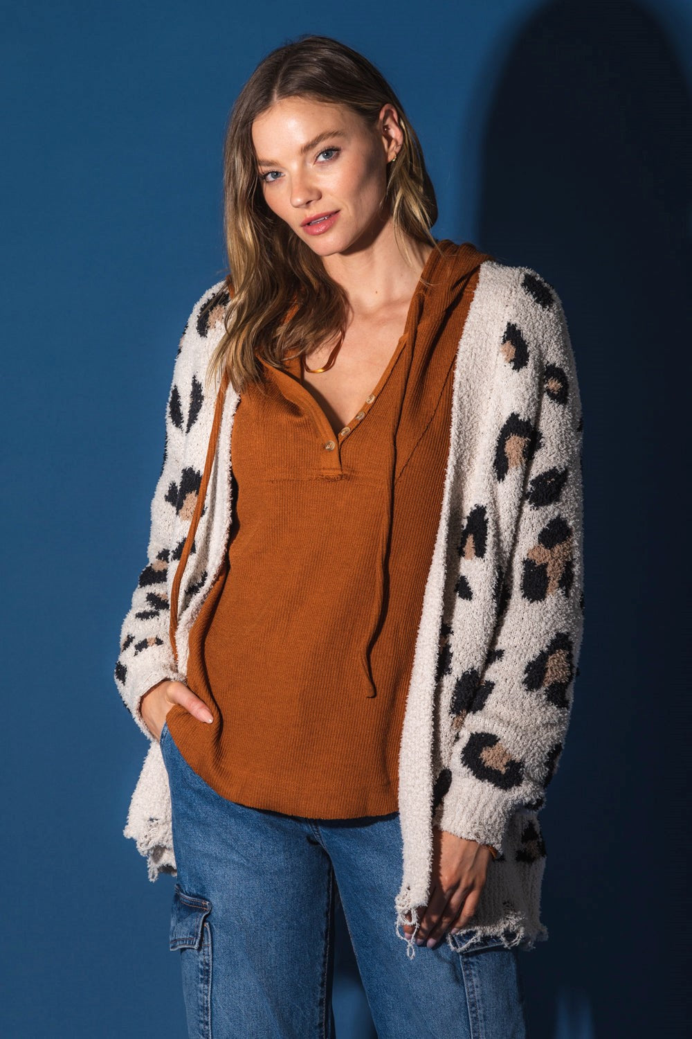 Distressed Leopard Cardigan Sweater